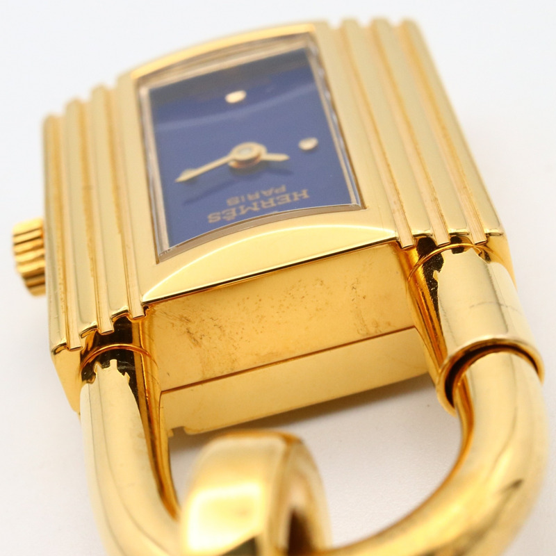 愛馬仕 Kelly 女士腕錶，鍍金款，皮革錶帶，藍色，KE1.201-13