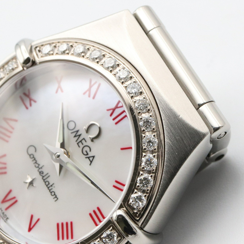 歐米茄星座系列迷你鑽石錶圈腕錶，不鏽鋼材質，女款，白色錶殼，1466.63-10