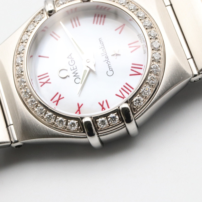 歐米茄星座系列迷你鑽石錶圈腕錶，不鏽鋼材質，女款，白色錶殼，1466.63-11
