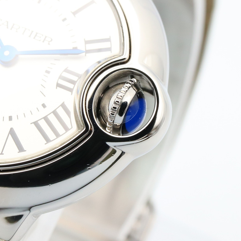 卡地亞 Ballon Bleu SM 腕錶，不鏽鋼和皮革錶帶，女款，銀色，W69018Z4-5