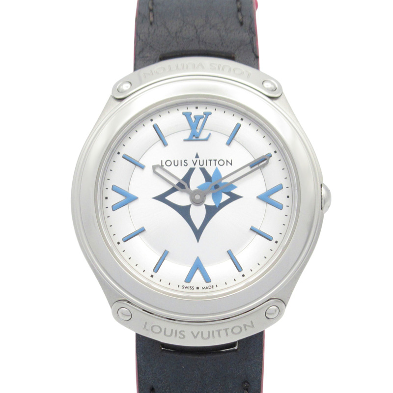 路易威登 Fifty Five 女士腕錶，不鏽鋼錶殼配皮錶帶，銀色，Q6J04-0