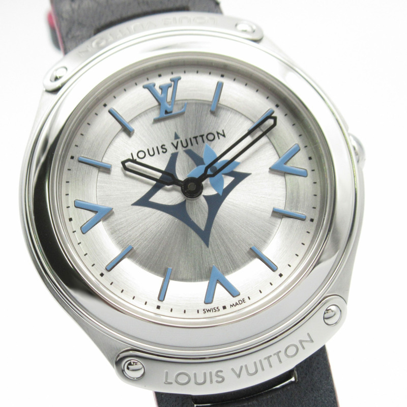 路易威登 Fifty Five 女士腕錶，不鏽鋼錶殼配皮錶帶，銀色，Q6J04-2