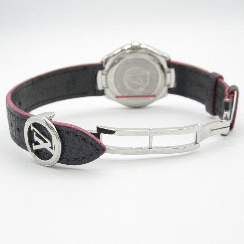 路易威登 Fifty Five 女士腕錶，不鏽鋼錶殼配皮錶帶，銀色，Q6J04-5