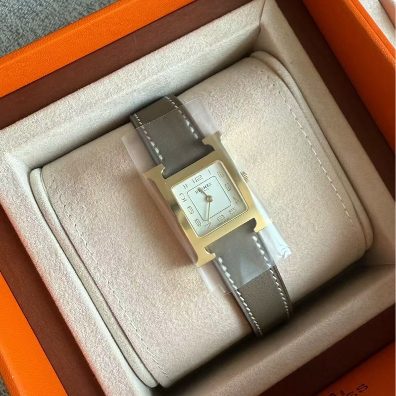 Hermes Heure 21mm  灰金 Swift 皮 腕錶-0