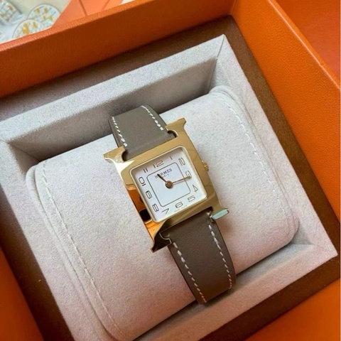 Hermes Heure 25mm  灰金 Swift 皮 腕錶