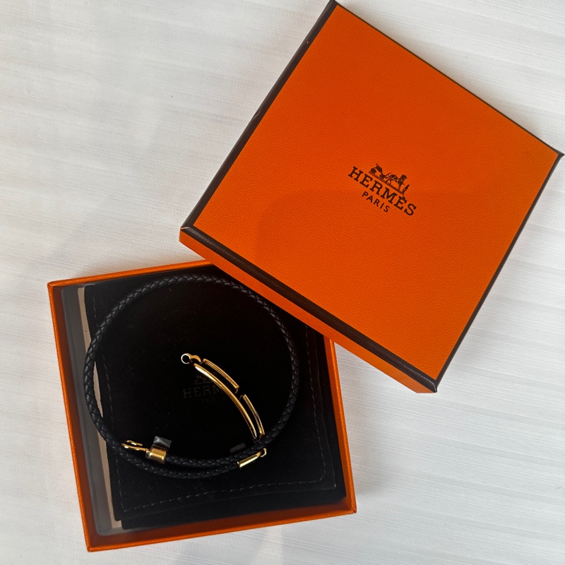 99新 愛馬仕/Hermes Roulis Double Tour Bracelet T1 黑色手鏈Swift皮革軟牛皮-1