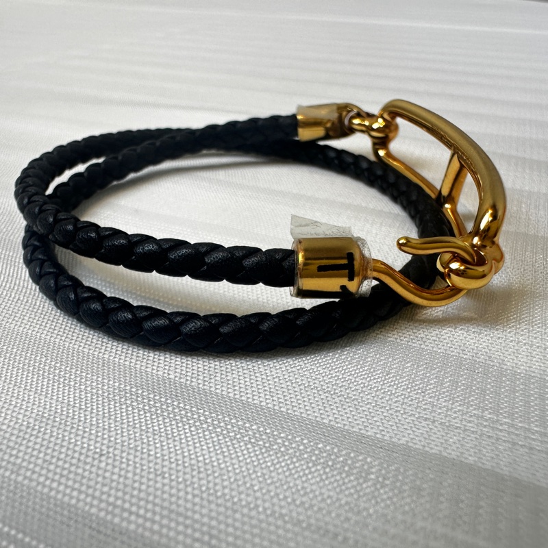 99新 愛馬仕/Hermes Roulis Double Tour Bracelet T1 黑色手鏈Swift皮革軟牛皮-7