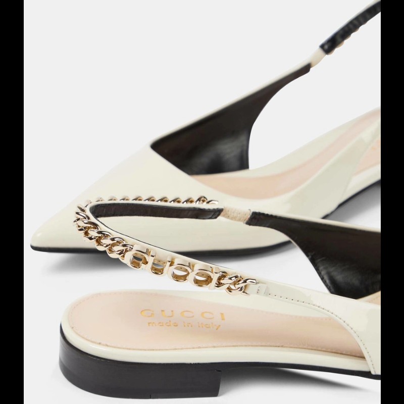 Gucci slingback gucci logo 鏈條尖頭平底鞋 全新36碼-2