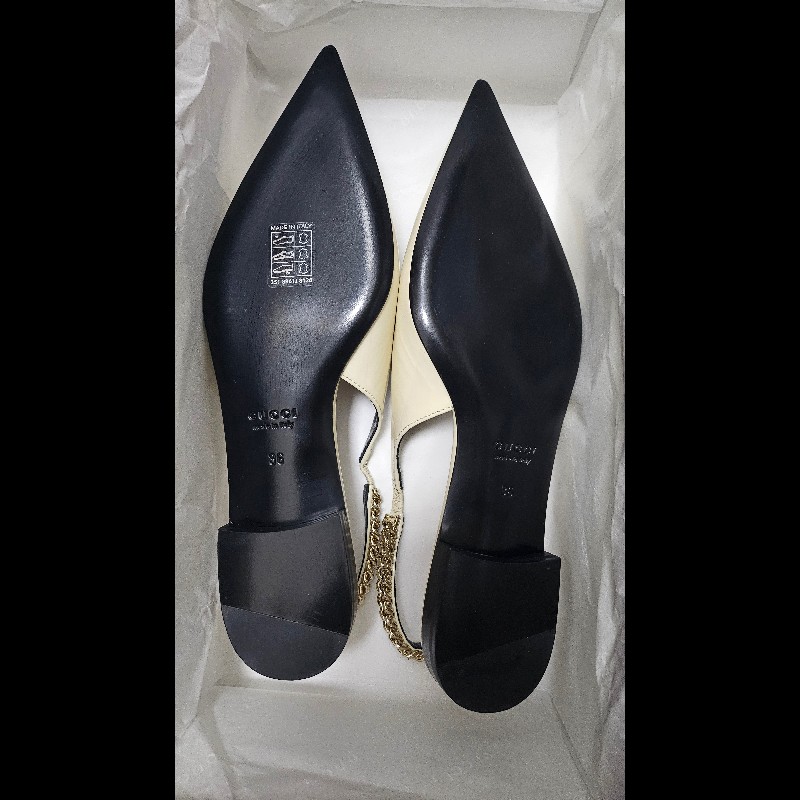 Gucci slingback gucci logo 鏈條尖頭平底鞋 全新36碼-4