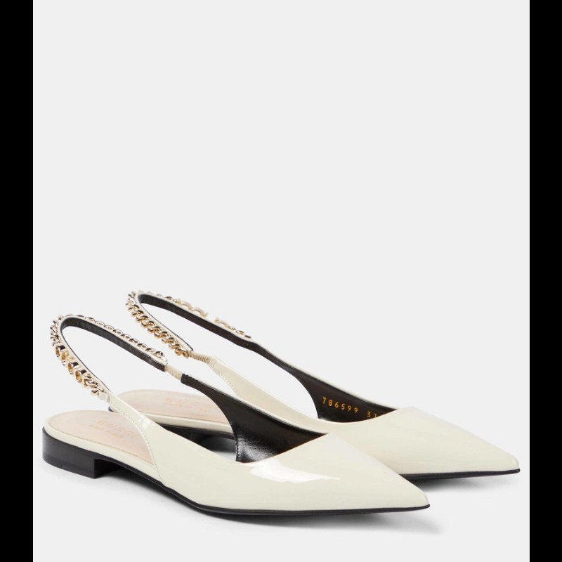 Gucci slingback gucci logo 鏈條尖頭平底鞋 全新36碼-5