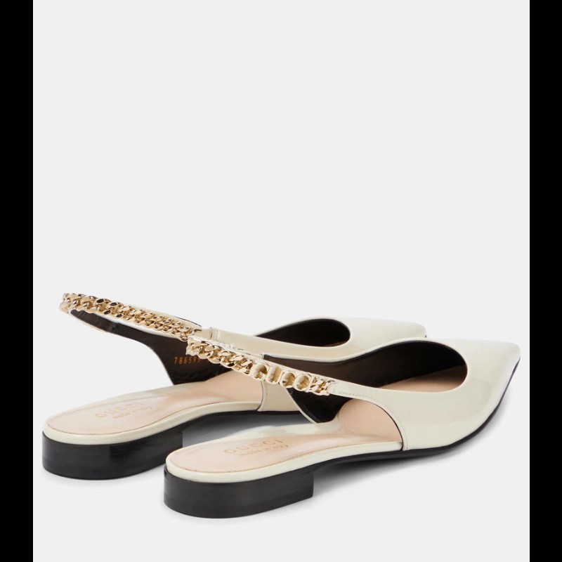 Gucci slingback gucci logo 鏈條尖頭平底鞋 全新36碼-3