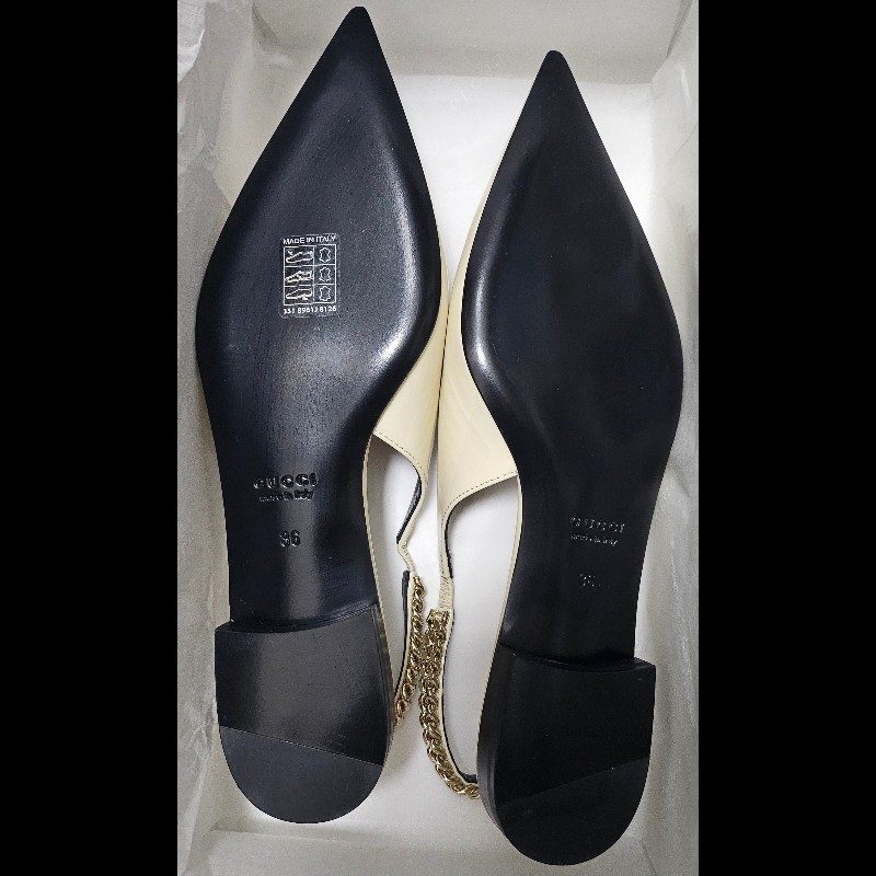 Gucci slingback gucci logo 鏈條尖頭平底鞋 全新36碼-11
