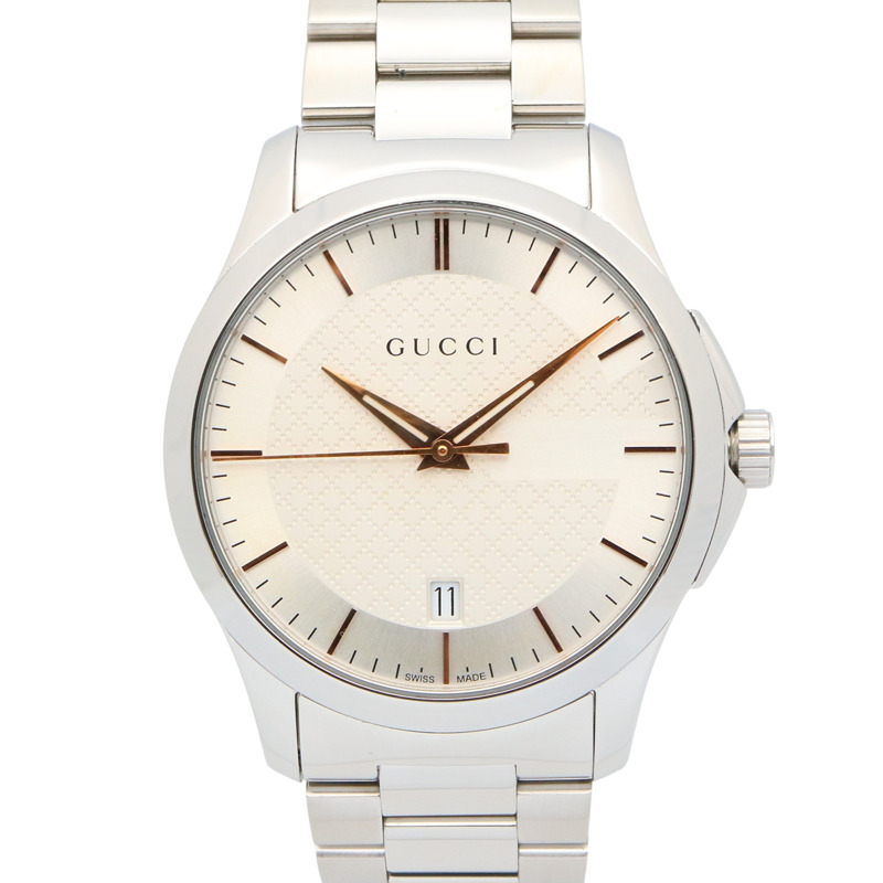 Gucci G-Timeless 男士不鏽鋼腕錶，白色，尺寸 126.4-0