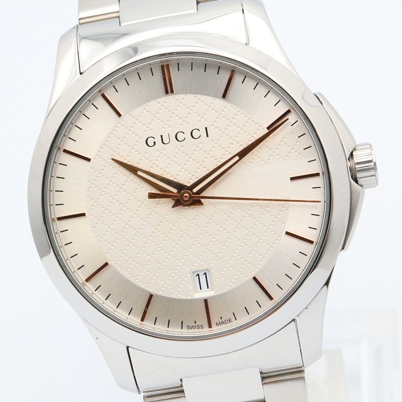 Gucci G-Timeless 男士不鏽鋼腕錶，白色，尺寸 126.4-2