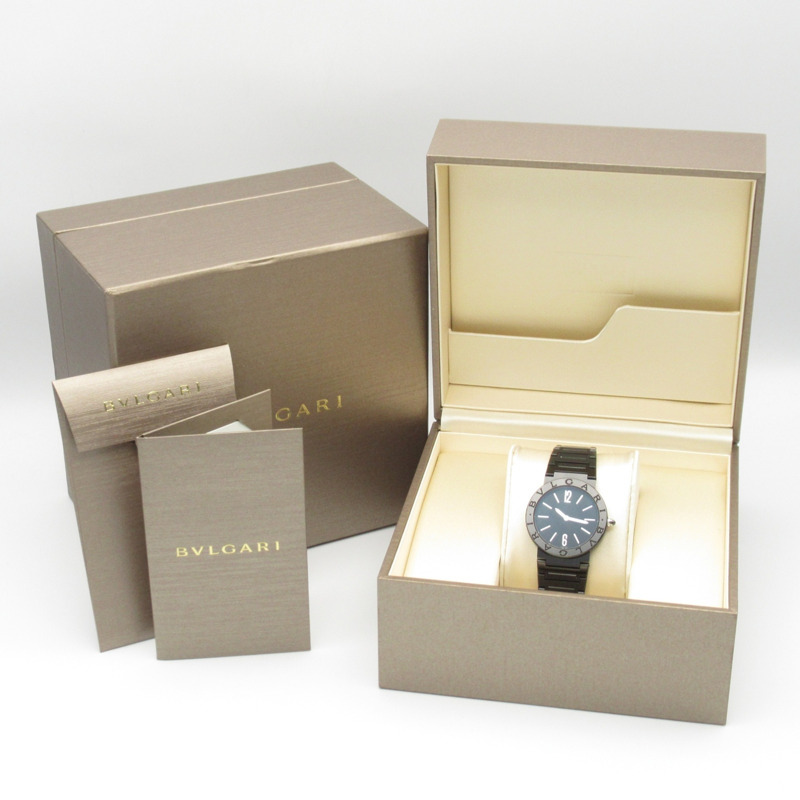 寶格麗女士腕錶，精鋼錶殼，黑色DLC塗層，黑色，BB33S-9