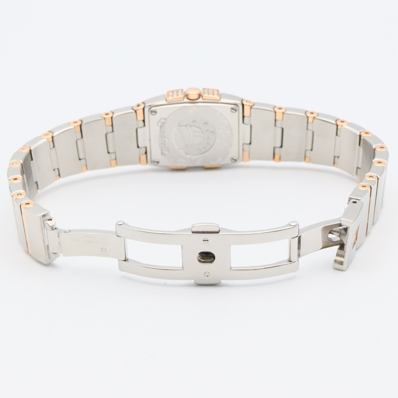 歐米茄星座系列迷你四方鑲鑽錶圈多寶石腕錶，18K玫瑰金（玫瑰金），不鏽鋼，鑽石，白色錶殼，女士款，1283.79-3