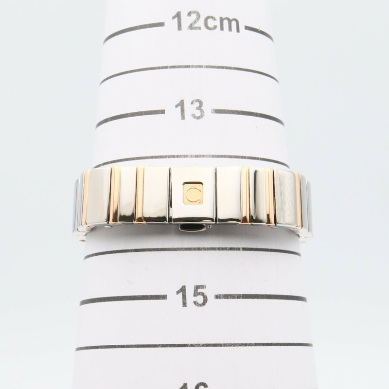 歐米茄星座系列迷你四方鑲鑽錶圈多寶石腕錶，18K玫瑰金（玫瑰金），不鏽鋼，鑽石，白色錶殼，女士款，1283.79-6