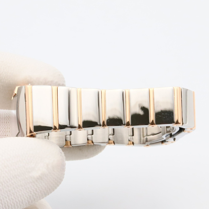 歐米茄星座系列迷你四方鑲鑽錶圈多寶石腕錶，18K玫瑰金（玫瑰金），不鏽鋼，鑽石，白色錶殼，女士款，1283.79-7