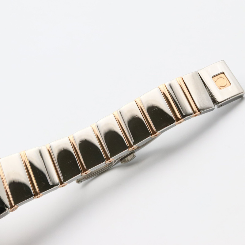 歐米茄星座系列迷你四方鑲鑽錶圈多寶石腕錶，18K玫瑰金（玫瑰金），不鏽鋼，鑽石，白色錶殼，女士款，1283.79-11