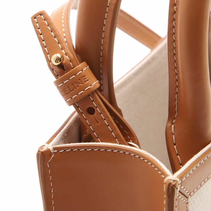 CELINE 迷你 Cabas 手袋，Triomphe 帆布和小牛皮材質，貨號 193302BNZ 02NT-5