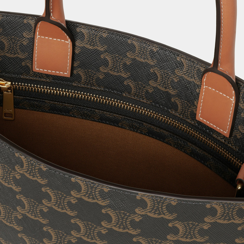 CELINE 小號 Cabas Vertical 手提包，Triomphe 帆布和小牛皮材質，貨號 191542BZK.04LU-3