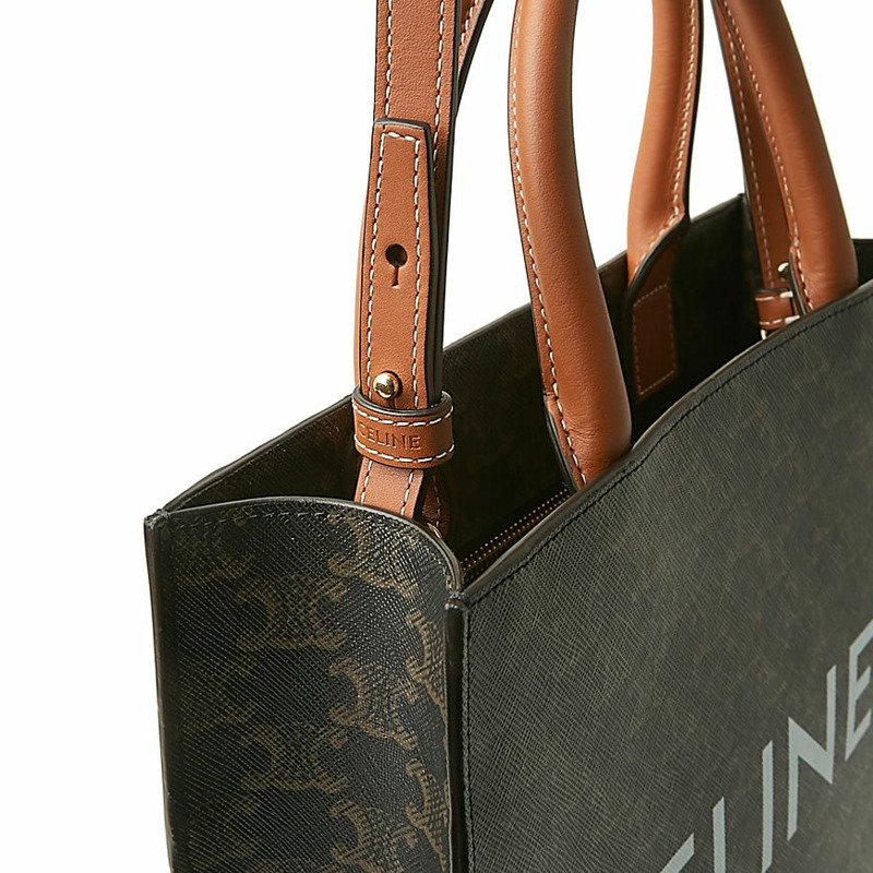 CELINE 小號 Cabas Vertical 手提包，Triomphe 帆布和小牛皮材質，貨號 191542BZK.04LU-4