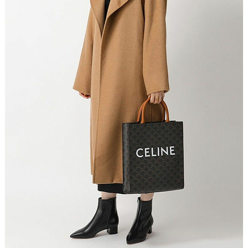 CELINE 小號 Cabas Vertical 手提包，Triomphe 帆布和小牛皮材質，貨號 191542BZK.04LU-7