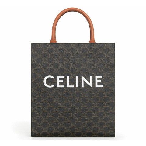 CELINE 小號 Cabas Vertical 手提包，Triomphe 帆布和小牛皮材質，貨號 191542BZK.04LU