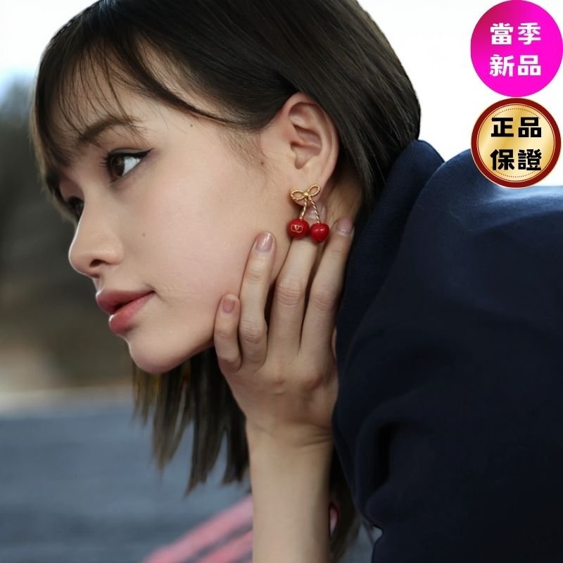 🎉新品好折扣✨Valentino 金屬琺瑯櫻桃造型耳環 古黃銅色/紅色-1