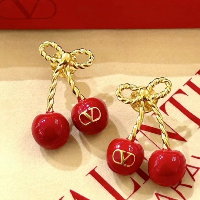 🎉新品好折扣✨Valentino 金屬琺瑯櫻桃造型耳環 古黃銅色/紅色-4