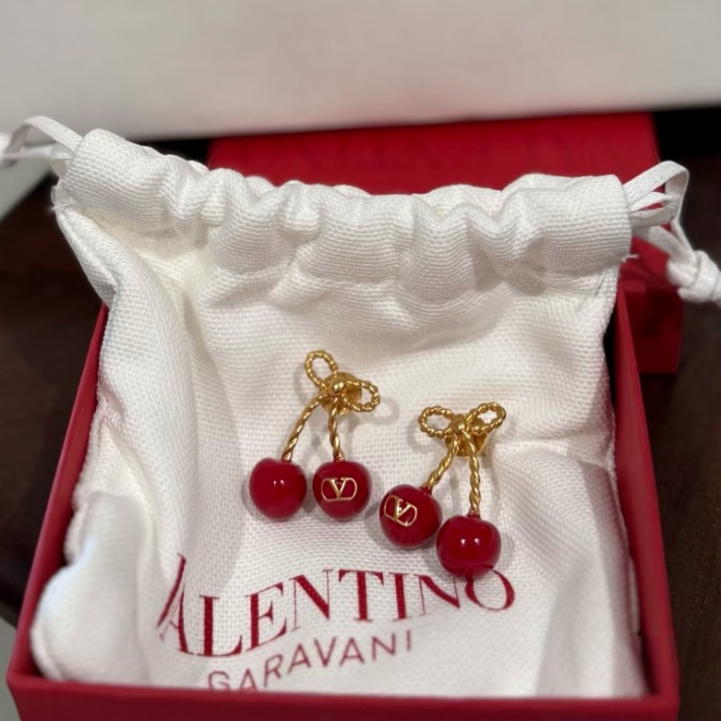 🎉新品好折扣✨Valentino 金屬琺瑯櫻桃造型耳環 古黃銅色/紅色-5