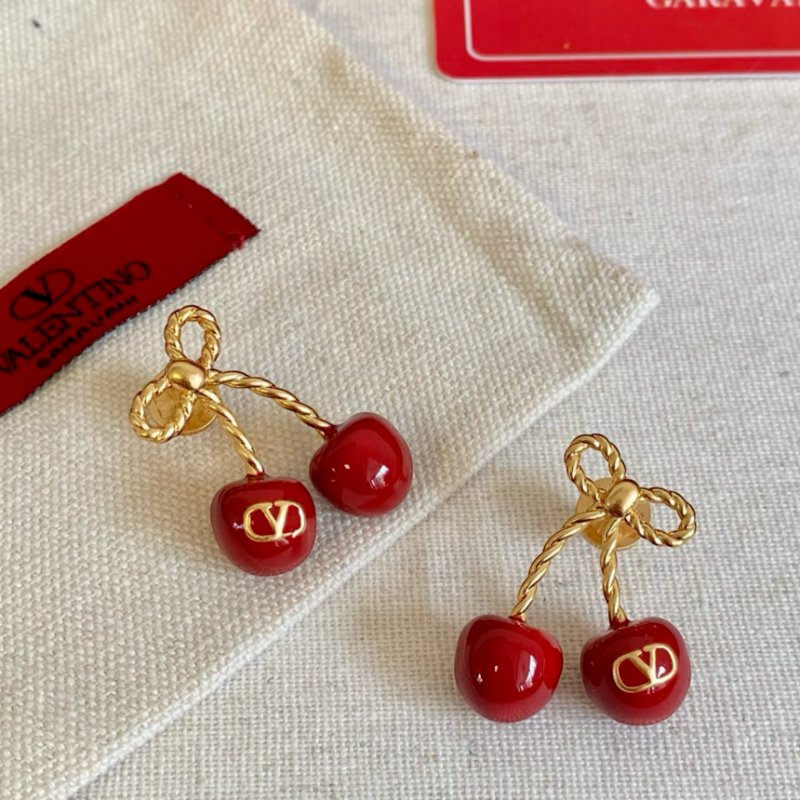 🎉新品好折扣✨Valentino 金屬琺瑯櫻桃造型耳環 古黃銅色/紅色-6
