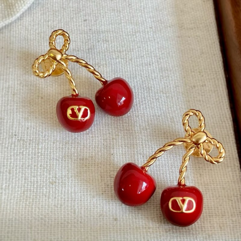 🎉新品好折扣✨Valentino 金屬琺瑯櫻桃造型耳環 古黃銅色/紅色-8