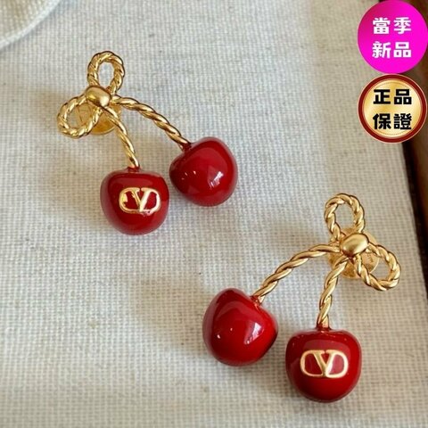 🎉新品好折扣✨Valentino 金屬琺瑯櫻桃造型耳環 古黃銅色/紅色