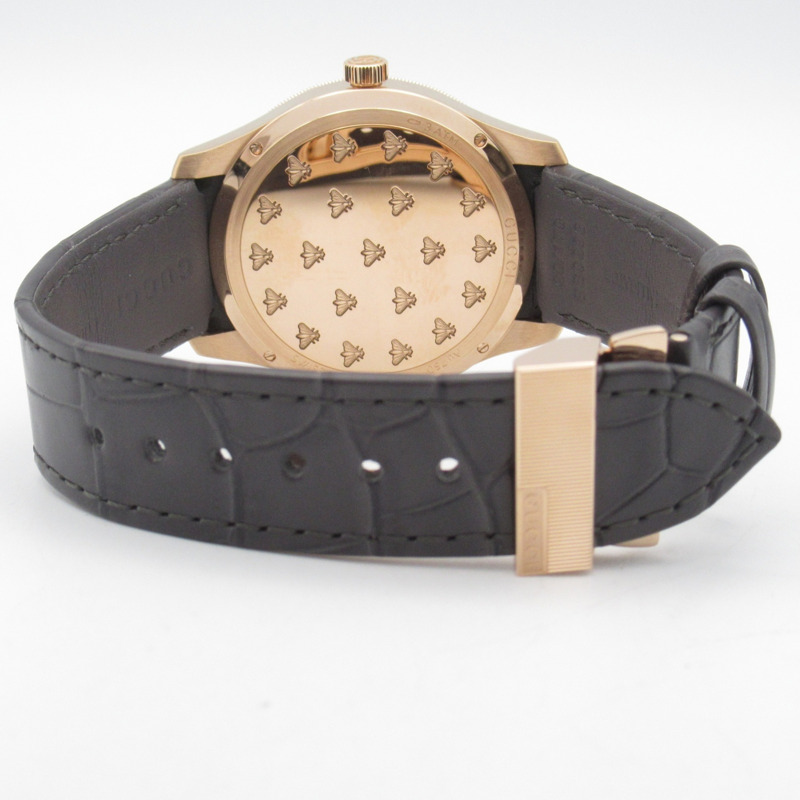 Gucci G-Timeless Dancing Bee腕錶，18K玫瑰金皮革錶帶，男士，棕色，717070 IDLA0 8599-4