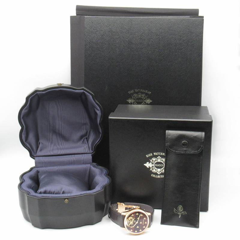 Gucci G-Timeless Dancing Bee腕錶，18K玫瑰金皮革錶帶，男士，棕色，717070 IDLA0 8599-12