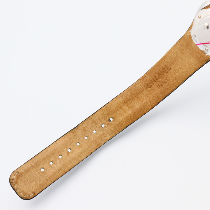 香奈兒山茶花腕錶，18K白金，皮革錶帶，鑲鑽，女士，銀色，H1190-12