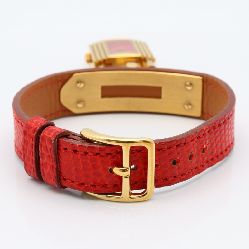 愛馬仕 Kelly 女士腕錶，鍍金款，皮革錶帶，紅色，KE1.201-3