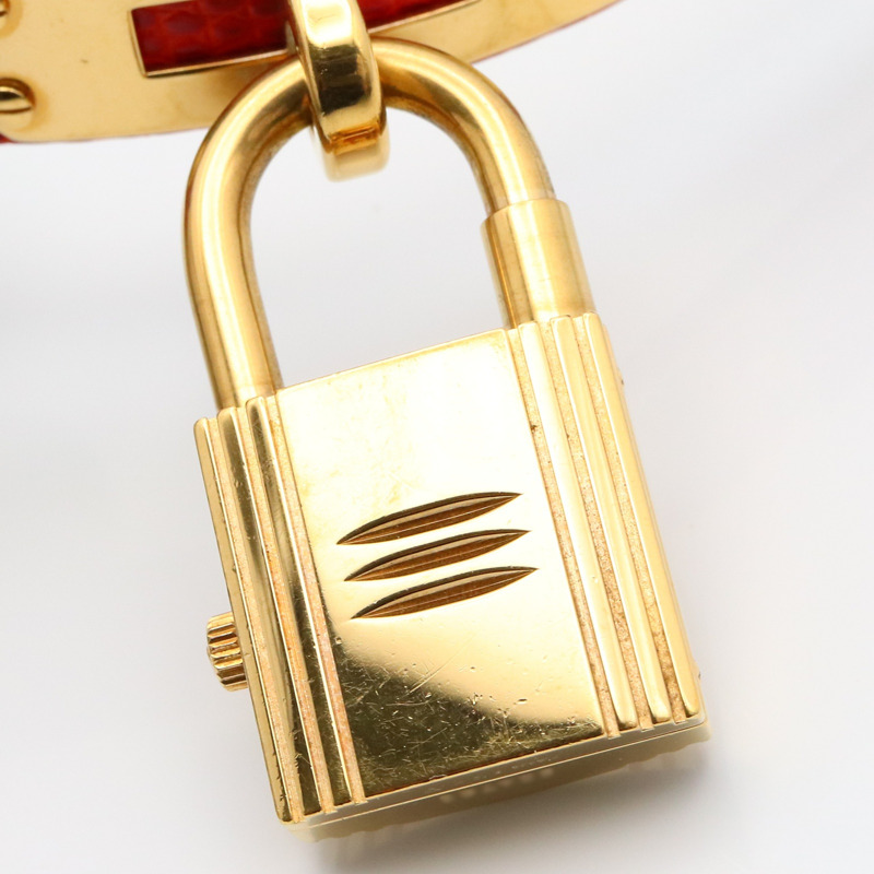 愛馬仕 Kelly 女士腕錶，鍍金款，皮革錶帶，紅色，KE1.201-7