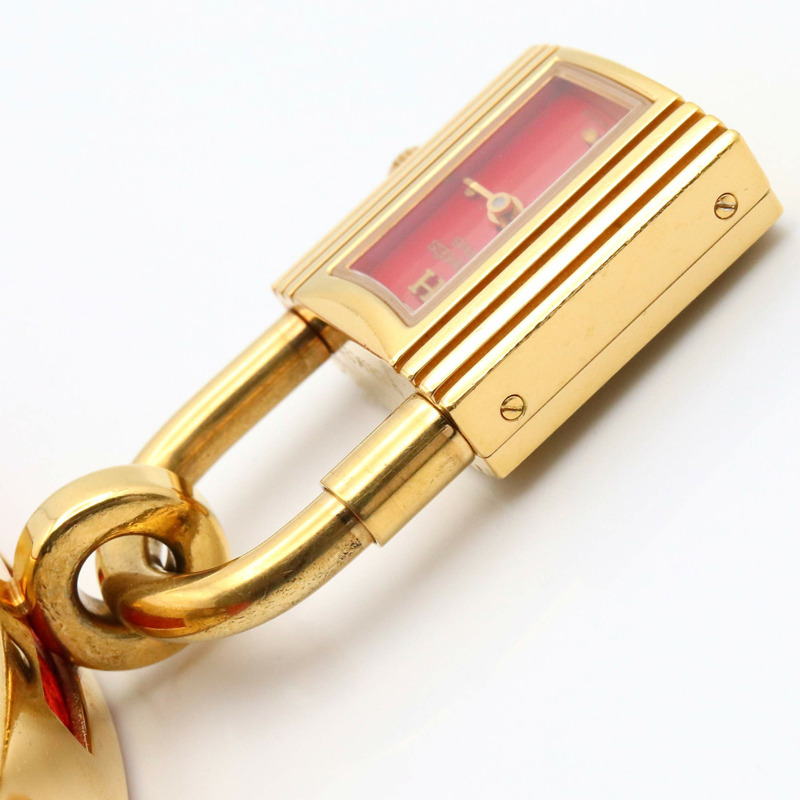 愛馬仕 Kelly 女士腕錶，鍍金款，皮革錶帶，紅色，KE1.201-8