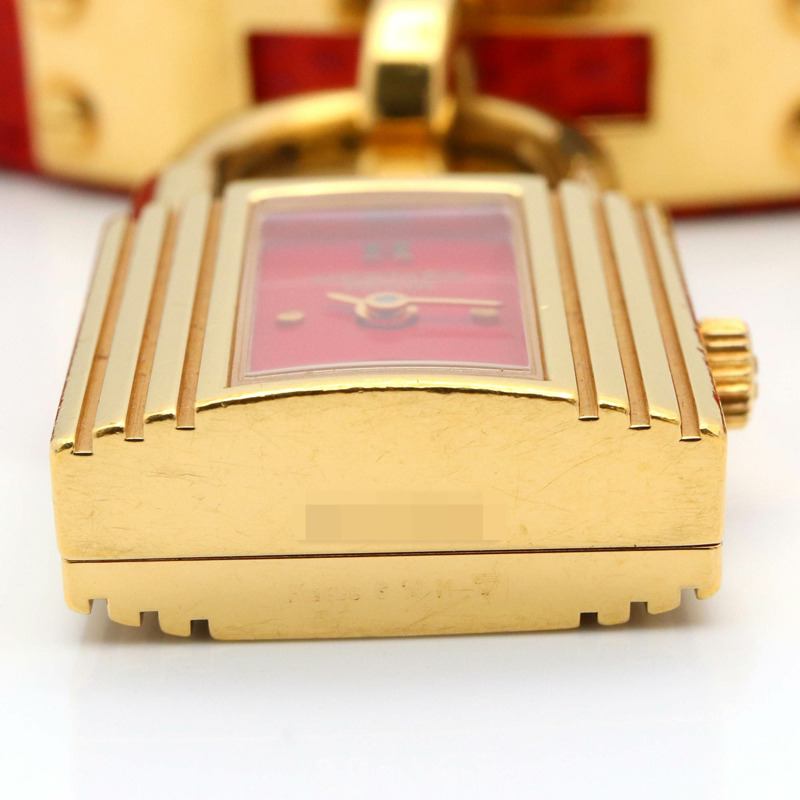 愛馬仕 Kelly 女士腕錶，鍍金款，皮革錶帶，紅色，KE1.201-10