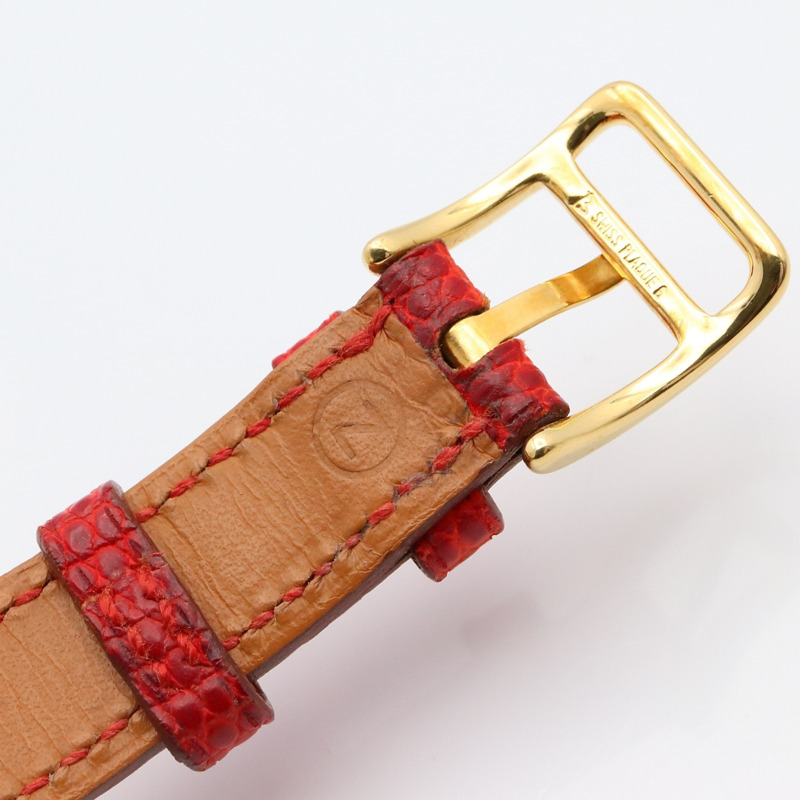 愛馬仕 Kelly 女士腕錶，鍍金款，皮革錶帶，紅色，KE1.201-12