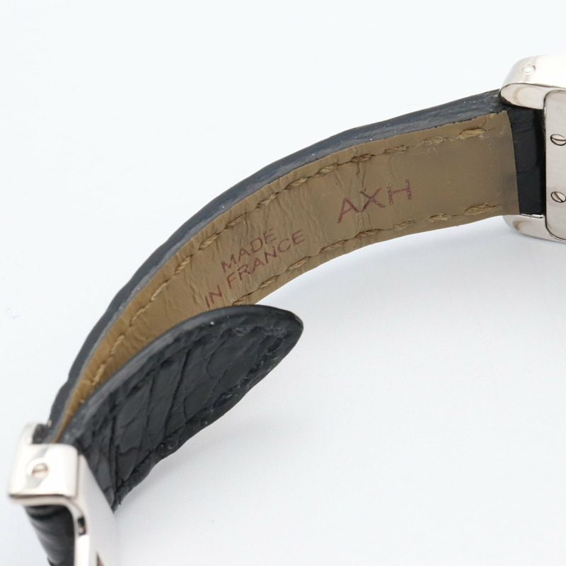 卡地亞 Tank Américaine SM 女士腕錶，鑲鑽錶圈，18K 白金，鑽石，皮革錶帶，銀色，型號 WB701851-11