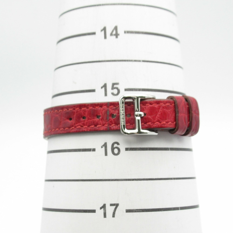 愛馬仕迷你美度腕錶，不鏽鋼錶殼鑲鑽，皮革錶帶，銀色，女士款，ME2.131-8