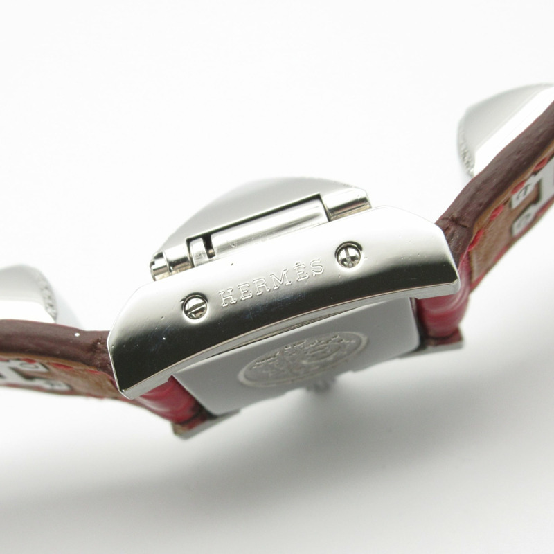 愛馬仕迷你美度腕錶，不鏽鋼錶殼鑲鑽，皮革錶帶，銀色，女士款，ME2.131-10