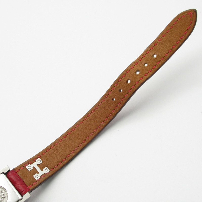 愛馬仕迷你美度腕錶，不鏽鋼錶殼鑲鑽，皮革錶帶，銀色，女士款，ME2.131-13