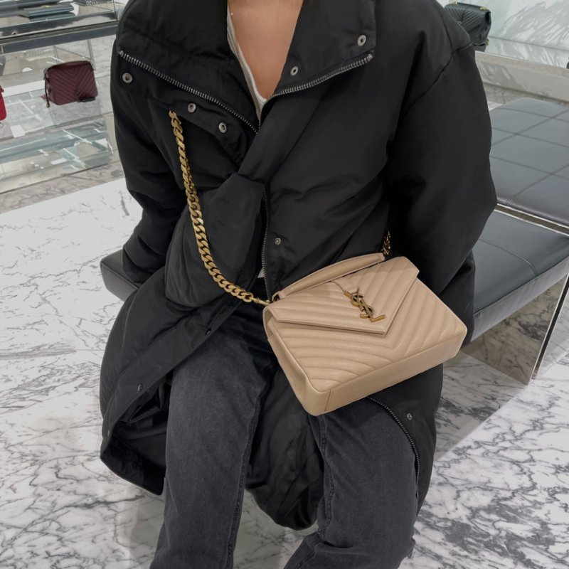 🎉新品好折扣✨Saint Laurent YSL 中款 College 金鏈學院包 乾燥玫瑰色﻿-1