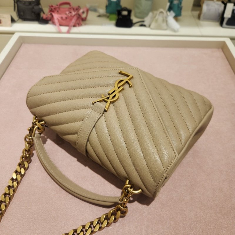 🎉新品好折扣✨Saint Laurent YSL 中款 College 金鏈學院包 乾燥玫瑰色﻿-5