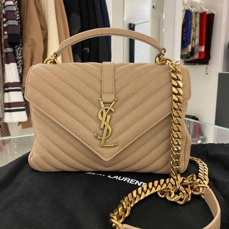 🎉新品好折扣✨Saint Laurent YSL 中款 College 金鏈學院包 乾燥玫瑰色﻿-9