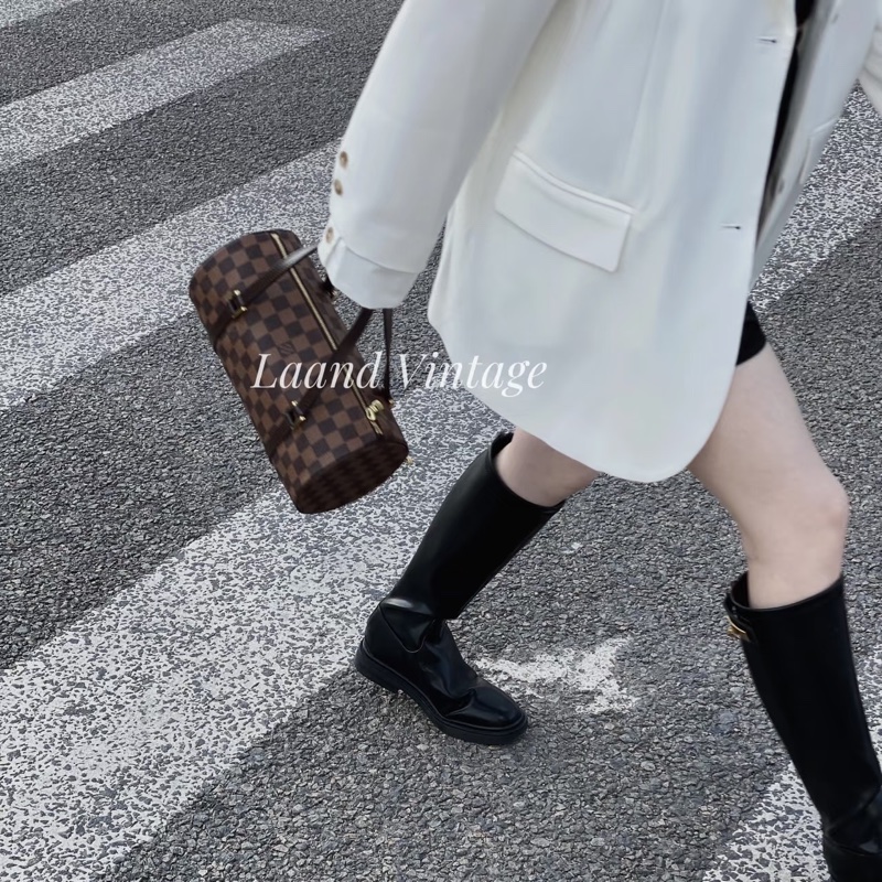 🔥路易威登圓筒包26LV咖棋盤格金釦Papillon PM圓筒包 N51304-2